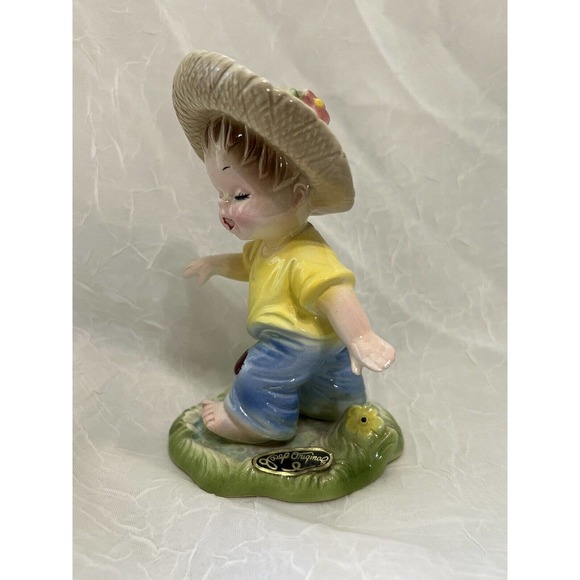 Vintage Rare Josef Originals Boy Hat Puddle Figurine Happiness Is - Picture 3 of 7